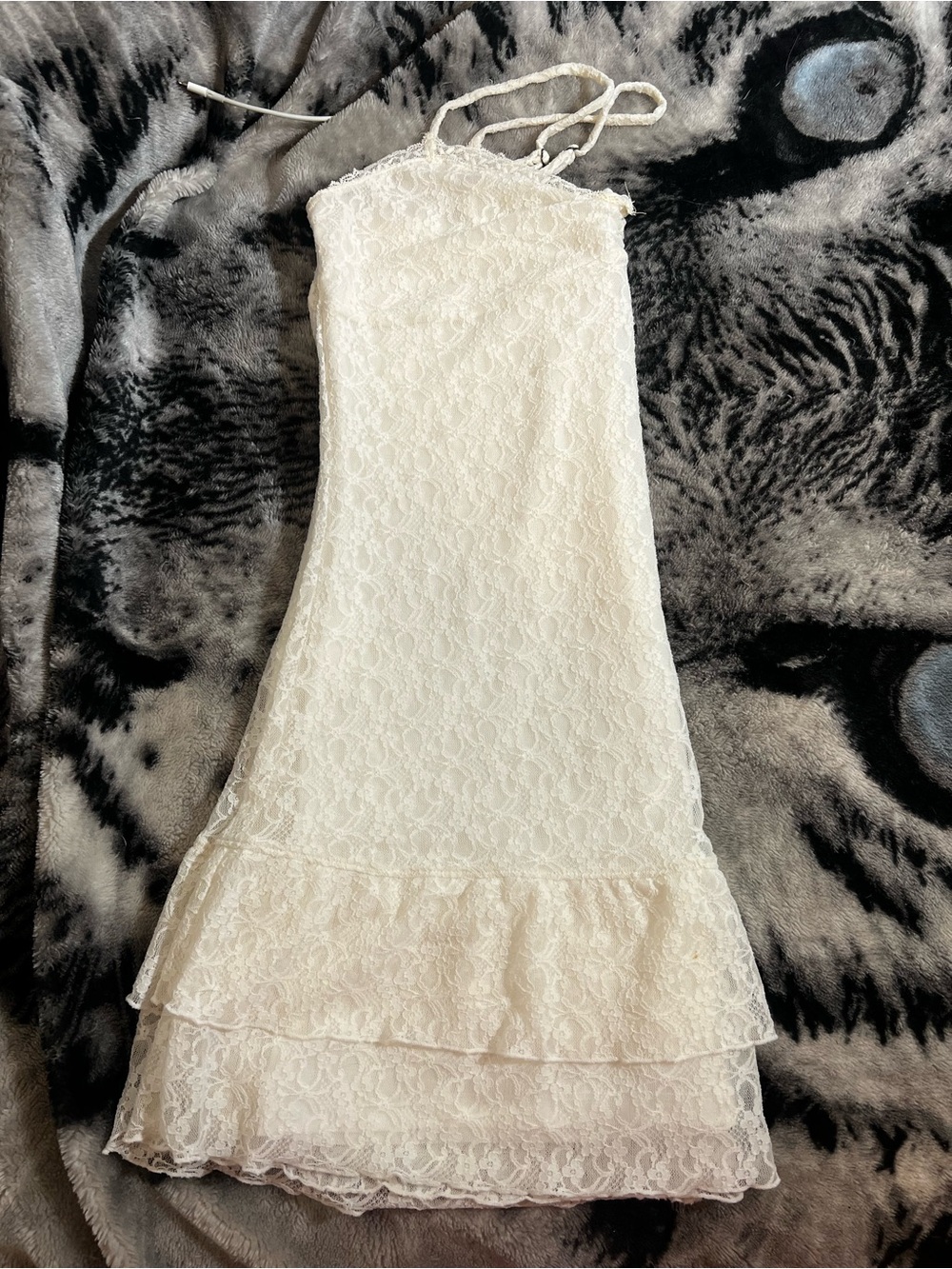 Aeropostale Ivory Lace Ruffle-Hem Midi Dress